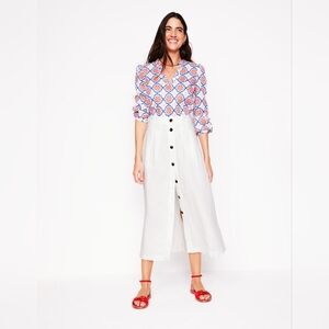 NWT Thomasina Linen Midi Skirt Size 2 Long In White